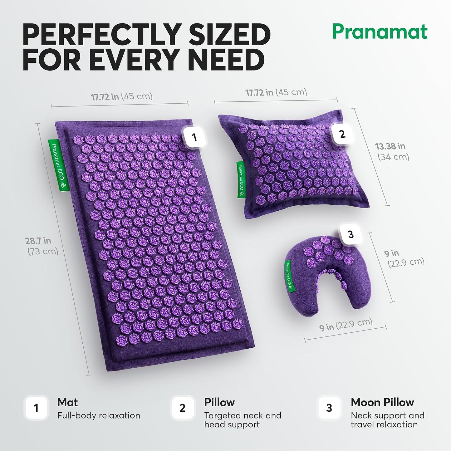 Pranamat Acupressure Large Mat with Regular & Moon Pillow Set, Premium Acupressure Therapy for Pain Relief and Relaxation, Handcrafted in Europe with Sustainable and Natural Materials (Rosegold)
