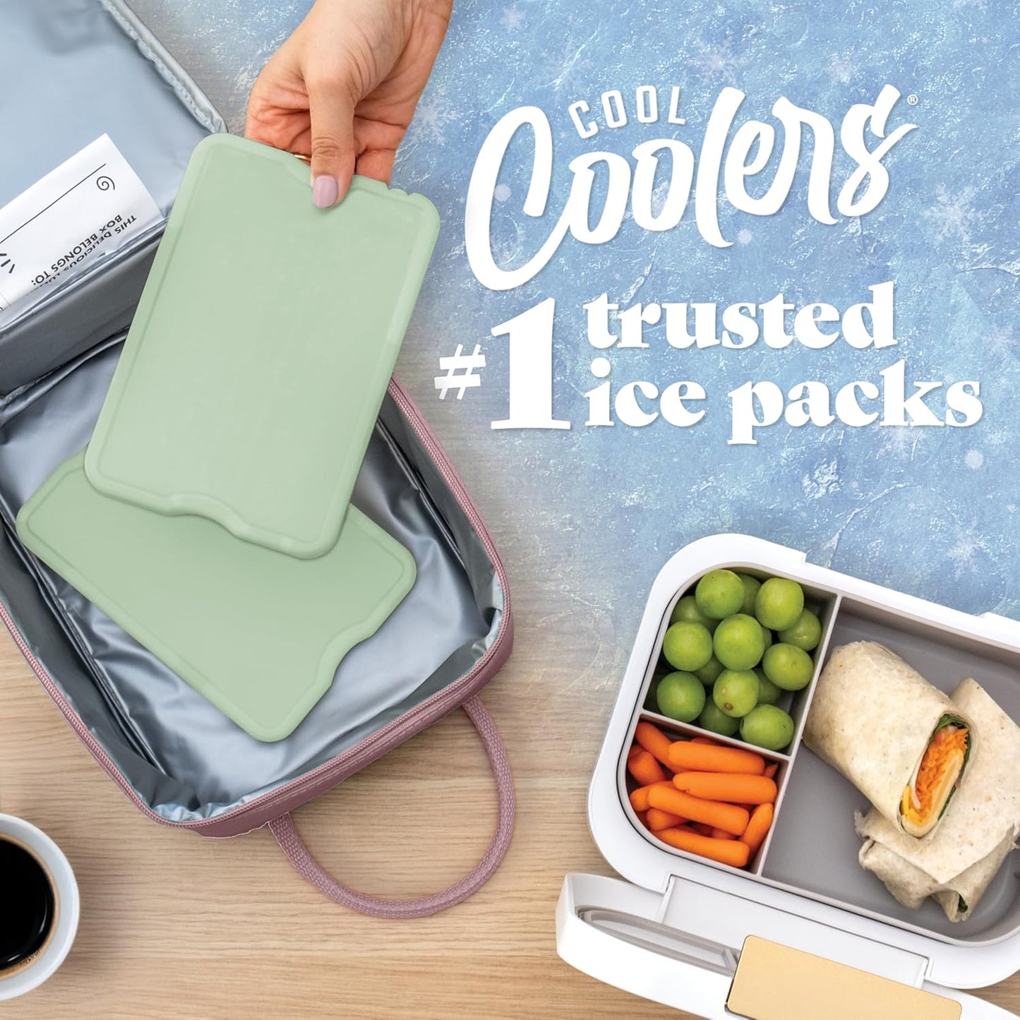 Cool Coolers by Fit & Fresh 4 Pack XL Slim Ice Packs, Quick Freeze Space Saving Reusable Ice Packs for Lunch Boxes or Coolers