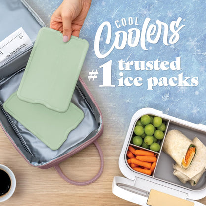 Cool Coolers by Fit & Fresh 4 Pack XL Slim Ice Packs, Quick Freeze Space Saving Reusable Ice Packs for Lunch Boxes or Coolers