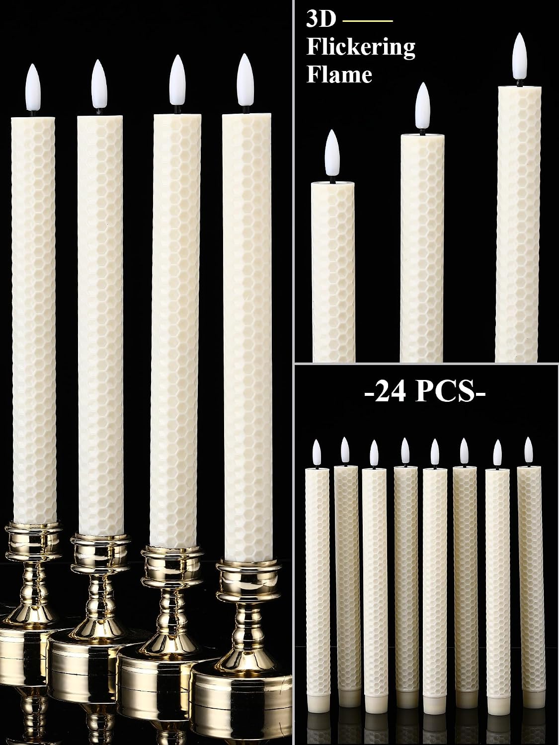 Treela 24 Pcs Flameless Taper Candles Battery Operated Bulk Fake Candles Light LED Candle Sticks Flickering Tapered for Easter Wedding Anniversary Decoration(Basic,11 Inch,Ivory)