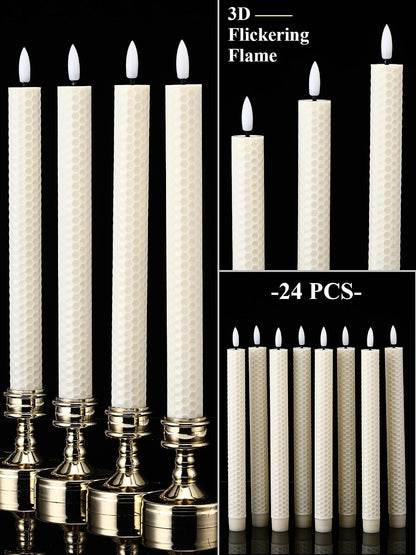Treela 24 Pcs Flameless Taper Candles Battery Operated Bulk Fake Candles Light LED Candle Sticks Flickering Tapered for Easter Wedding Anniversary Decoration(Basic,11 Inch,Ivory)