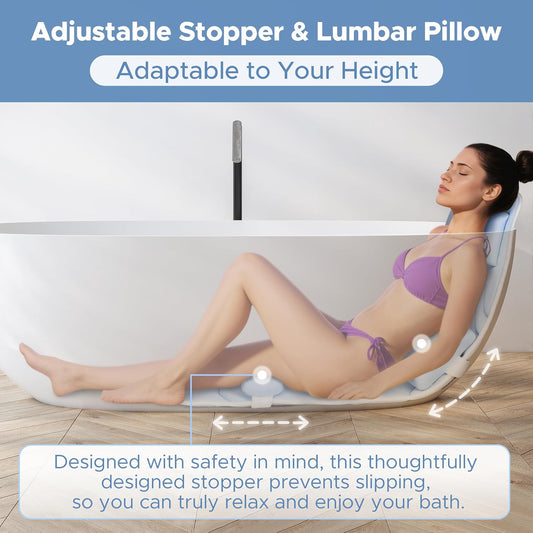 Sunlit Ultra Soft Full Body Bath Pillow for Bathtub, Luxury Thick Tub Pillow for Head Neck Back Support with Lumbar Pillow Multi-Function Stopper, Spa Pillow with Strong Suction Cups, Bath Accessories