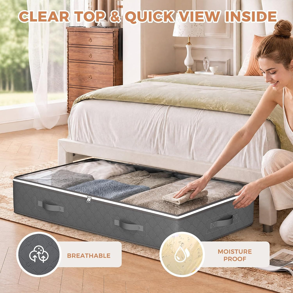 Budding Joy 95L Under Bed Storage Containers, 4 Pack Closet Organizers Grey