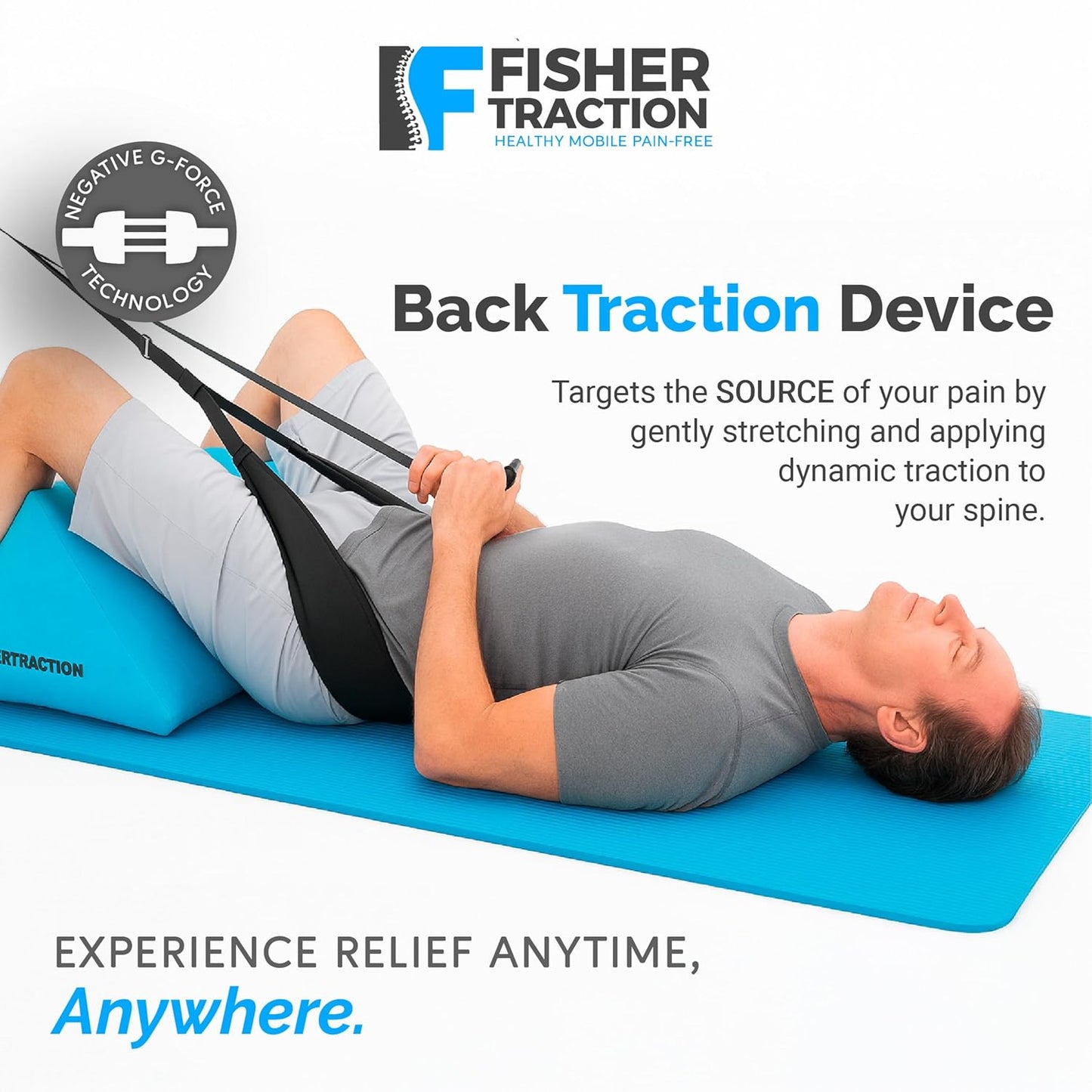 Fisher Traction Lower Back Decompression Device – Lumbar Traction for Spinal Decompression – Patented Stretcher Strap Release for Spinal Rehydration – Lightweight & Portable (Under 230 lbs)