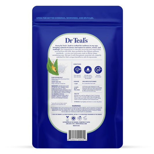 Dr Teal's Pure Epsom Salt, Cannabis Sativa Hemp Seed Oil, 3 lb (Pack of 4)