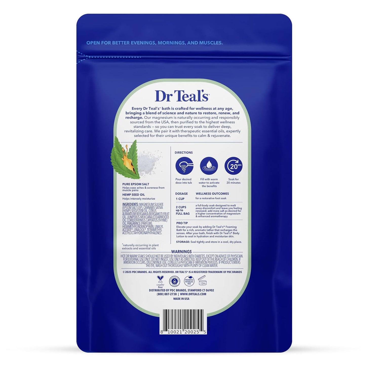 Dr Teal's Pure Epsom Salt, Cannabis Sativa Hemp Seed Oil, 3 lb (Pack of 4)
