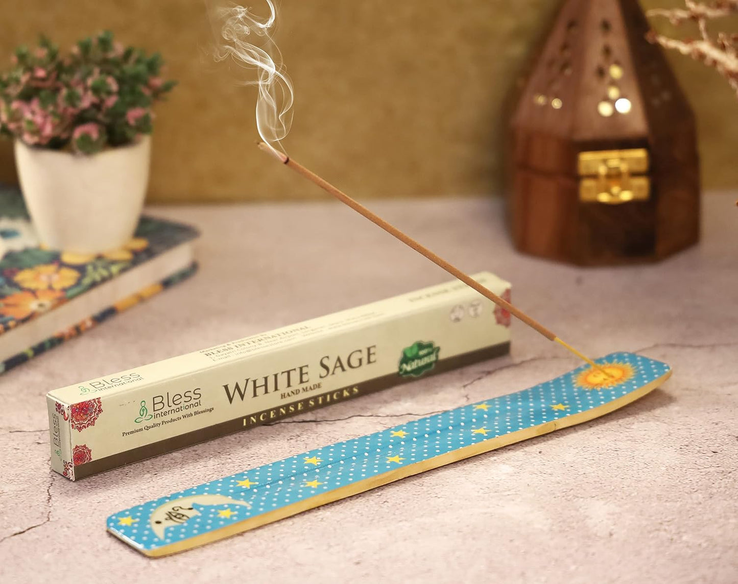 Bless-International Traditional-Handmade-Burner Wooden-Incense-Stick-Holder Ash-Catcher-Stand for-Aromatherapy-Meditation-Yoga (Incense Holder 10 inch(2 pcs))