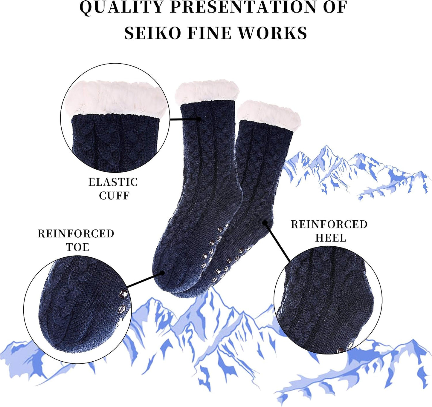 SDBING Women's Winter Super Soft Warm Cozy Fleece Lined Fuzzy Slipper Socks with Grippers