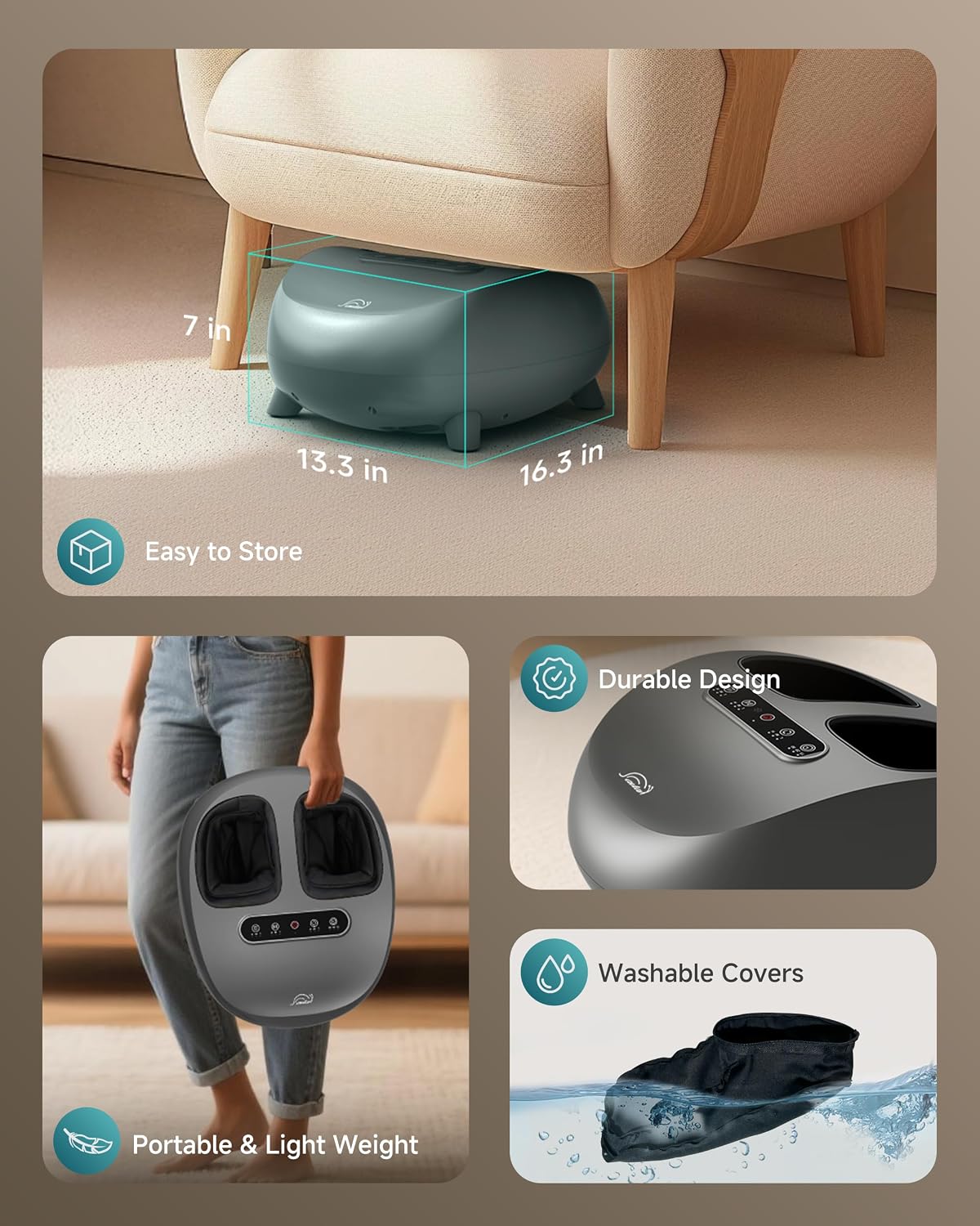 Snailax Shiatsu Foot Massager with Heat, FSA Eligible, Kneading, Compression, Vibration, Feet Massage Machine for Plantar Fasciitis, Neuropathy, Foot Warmer, Gifts for Women Men,Size 13