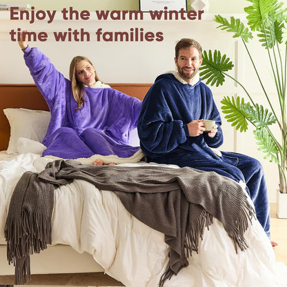 yescool Wearable Blanket Hoodie, Flannel Sherpa Fleece Blanket Sweatshirt for Adults Women Men,One Size Fits All - Colors B