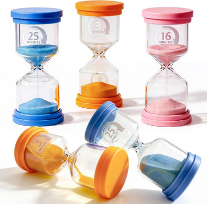 PROLOSO 6 Pcs Colorful Sand Timers Set Platic Sandglass Hourglass Sand Clock Timer 30sec/ 1min/ 2mins/ 3 Minutes/ 5 Minute/ 10mins for Kids Games Classroom Home Office Kitchen