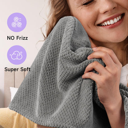 Umisleep 2 Pack Microfiber Hair Towel Wrap for Women, 400 GSM Thick & Soft Hair Drying Towels, Super Absorbent Hair Turban with Button Loop for Curly, Wavy & Wet Hair (Grey, White)