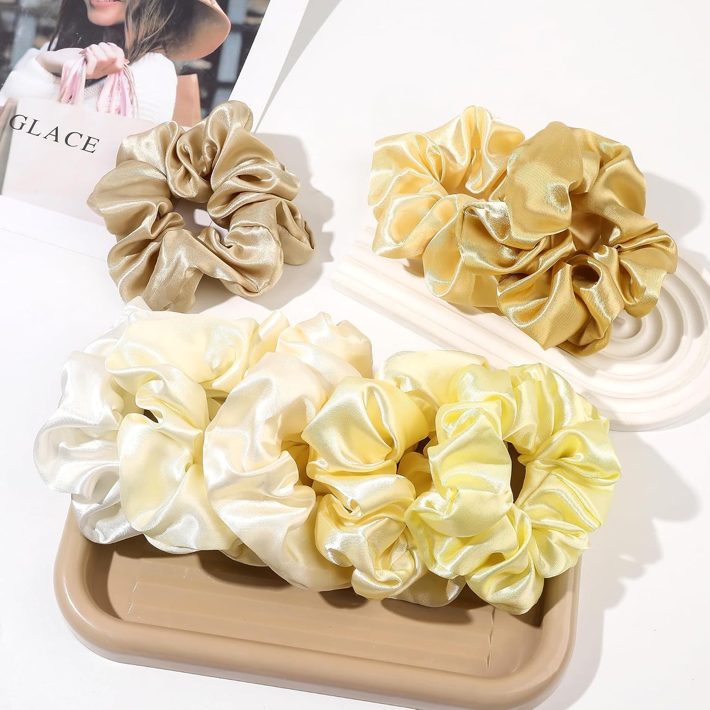 16 Pcs Scrunchies for Women - Black Satin Silk Scrunchies for Girls Hair Ties Elastics Bands Ponytail Holder Hair Accessories