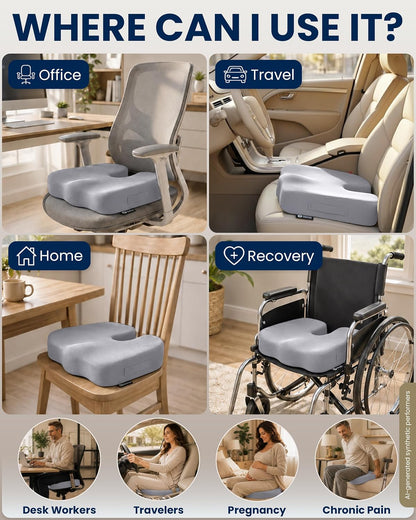 5 STARS UNITED Seat Cushion - Memory Foam Chair Cushion for Tailbone Pain Relief - Ergonomic Support for Coccyx, Sciatica & Butt - Office, Desk & Gaming Chair, Car Seat, Wheelchair, Black Suede