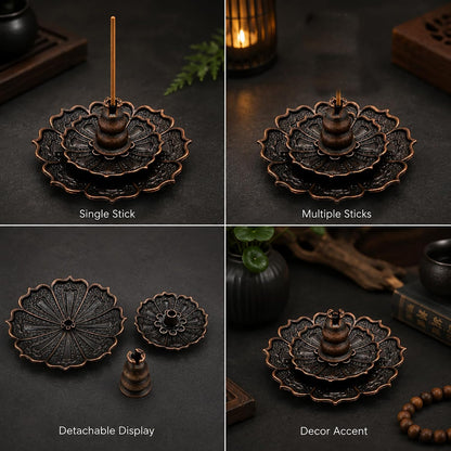 Incense Holder for Sticks, 3-in-1 Lotus and Gourd Incense Burner with Detachable Ash Catcher, Spiritual Japanese Decor for Yoga and Meditation