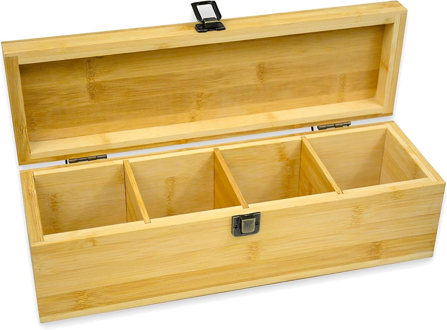 Tea Organizer Box Food Safe Chemical Free Bamboo Wood Storage Chest Big, Tall, Adjustable Cubbies (8-Slot 14.3" x 8.1" x 4.2" with TEA print design)
