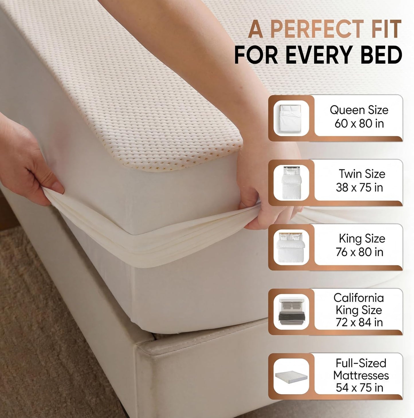 Waterproof Organic Mattress Protector Queen Size – Premium Soft Organic Cotton Surface Mattress Cover – Noiseless & Breathable 250 GSM Mattress Pad – Deep Pocket Fitted Design