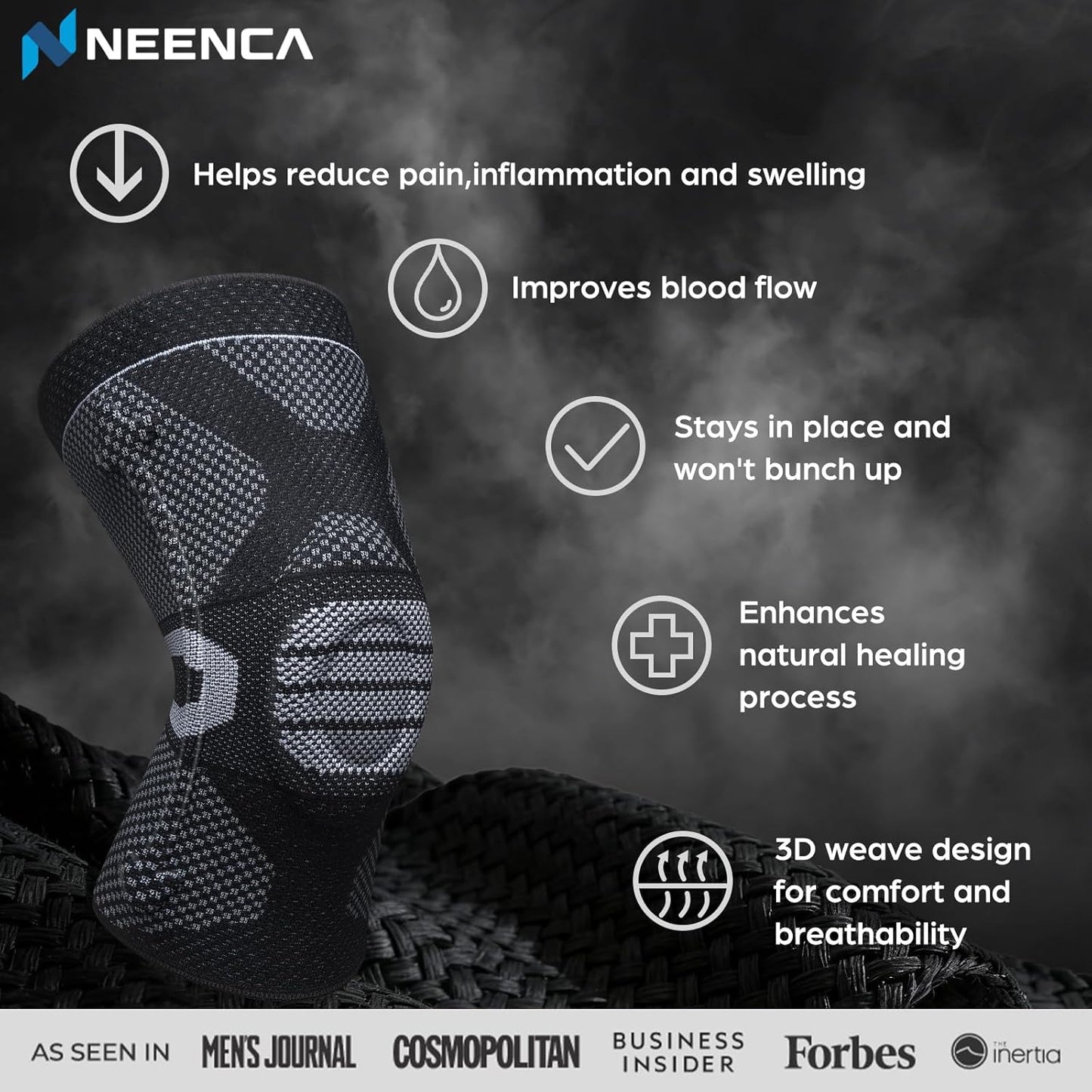 NEENCA Professional Knee Brace for Pain Relief, Medical Knee Support with Patella Pad & Side Stabilizers, Compression Knee Sleeve for Meniscus Tear, ACL, Joint Pain, Runner, Workout (Black, Medium)