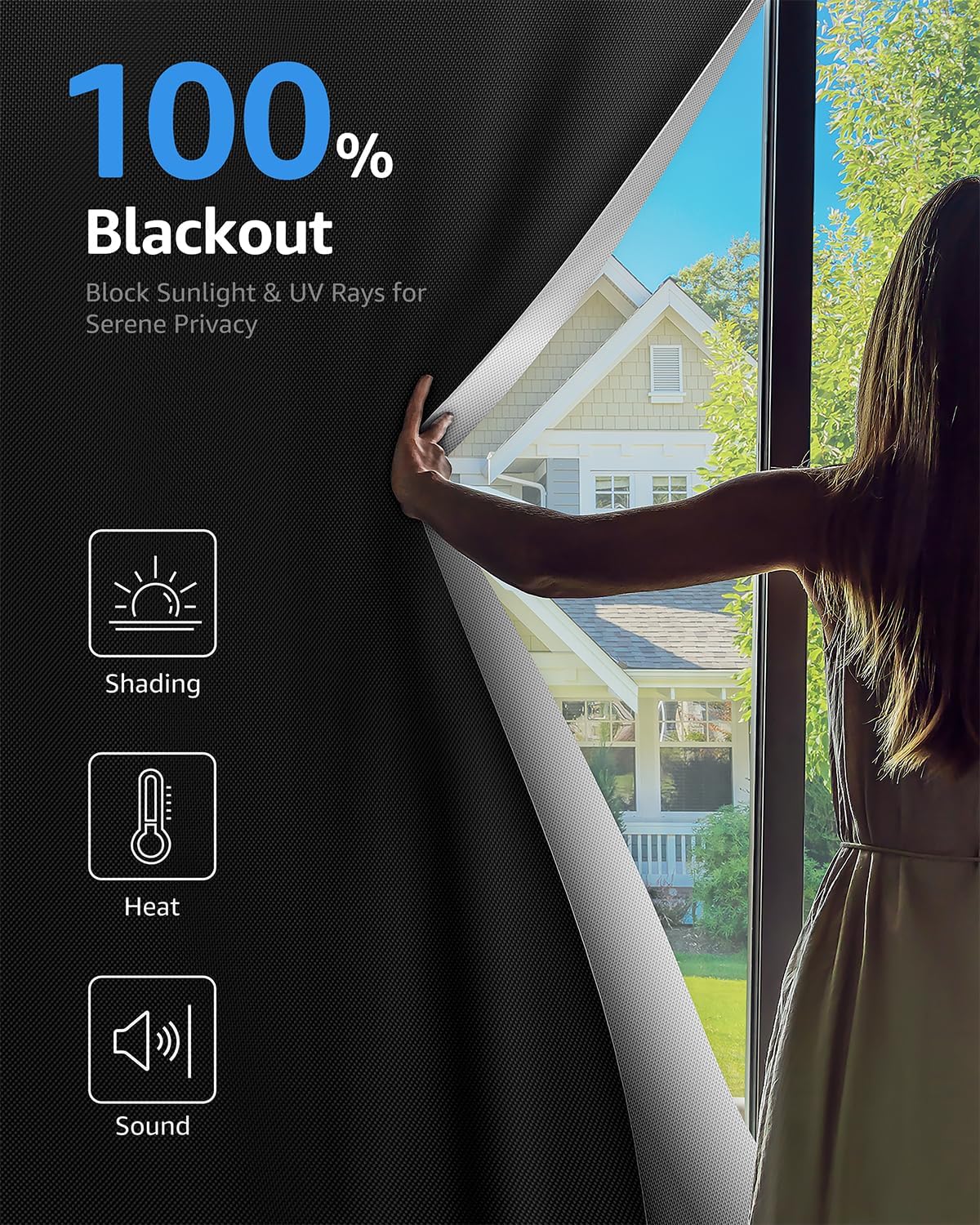 Sumobaby Blackout Curtains for Bedroom Portable 42"x60",No Drill Black Out Shades with Upgraded Hook&Loop Tapes,100% Blackout Window Cover,Thermal Insulated Blinds for Bedroom,Nursery(1 Panel,Black) - Colors A