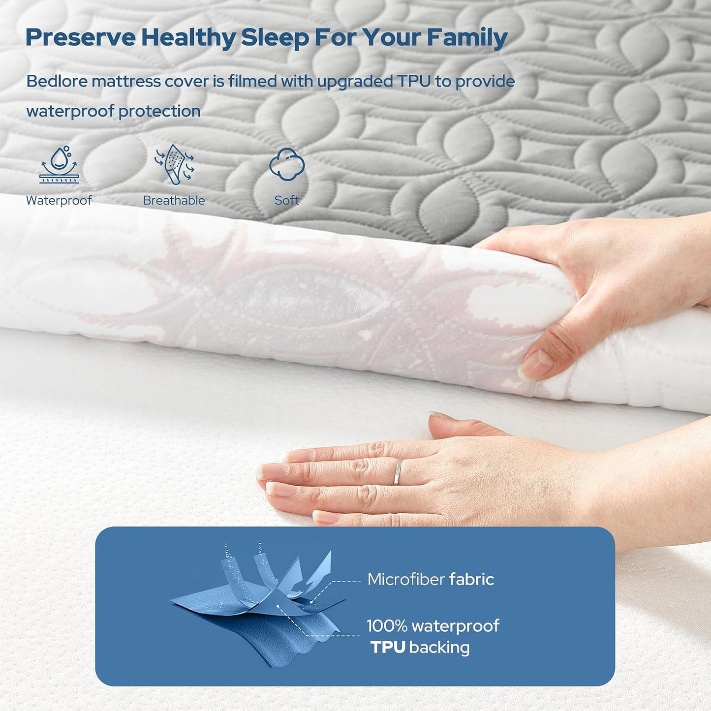 BEDLORE Waterproof Mattress Protector, King Size Mattress Pad with Deep Pocket 6"-18" Depth, Soft Noiseless Dirt-Proof Bed Mattress Cover Washable for Home, Bedroom, Hotel (Gray)