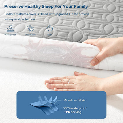 BEDLORE Waterproof Mattress Protector, King Size Mattress Pad with Deep Pocket 6"-18" Depth, Soft Noiseless Dirt-Proof Bed Mattress Cover Washable for Home, Bedroom, Hotel (Gray)