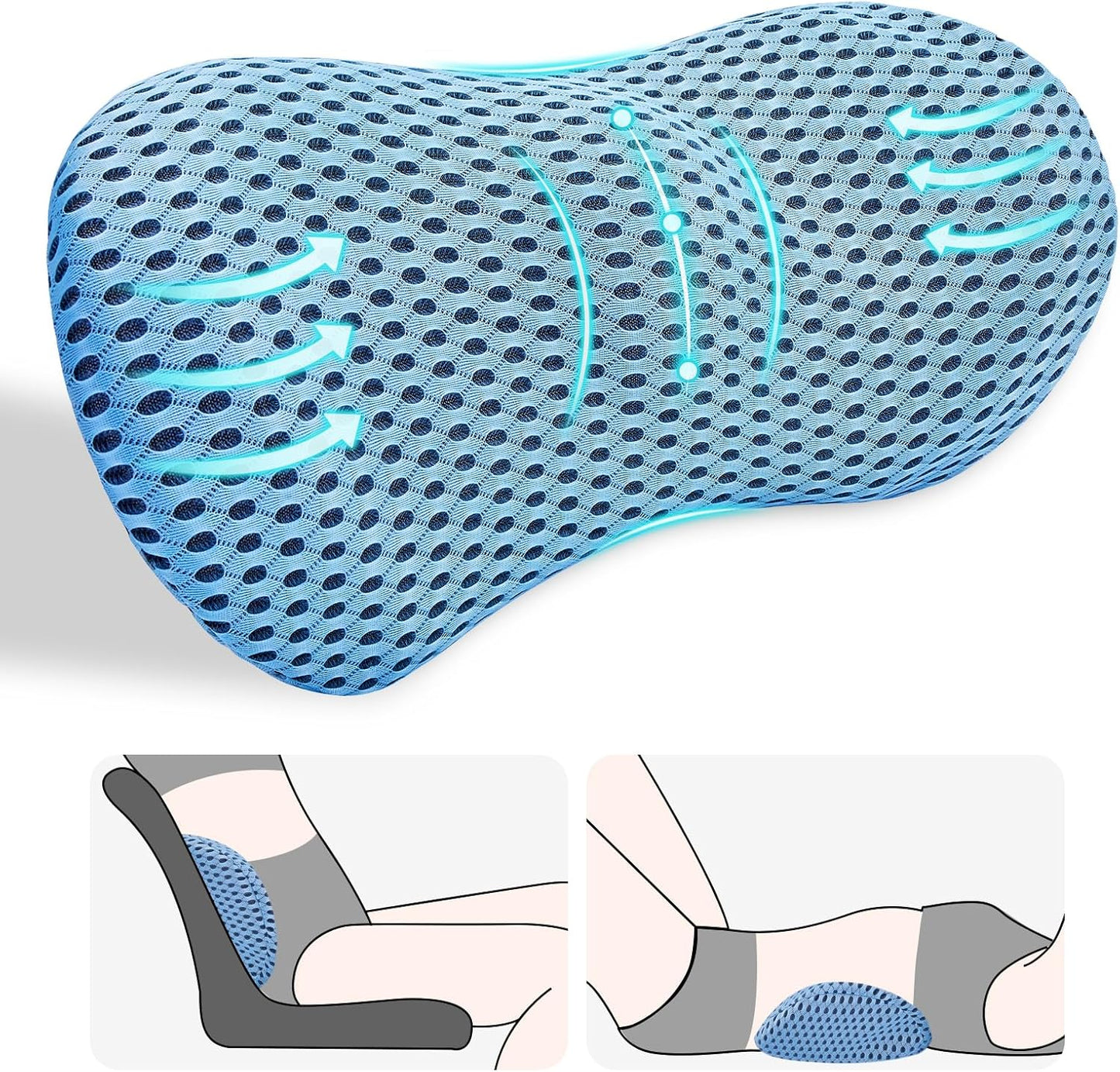 kasney Lumbar Support Pillow, Back Pillow for Low Back Pain Relief, Ergonomic Streamline Car Seat, Office Chair, Recliner and Bed (Gray)