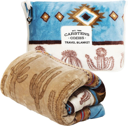 Carstens, Inc. Travel Blanket, Premium Compact 2-in-1 Airplane Blanket/Pillow, Open Sky Blue Aztec