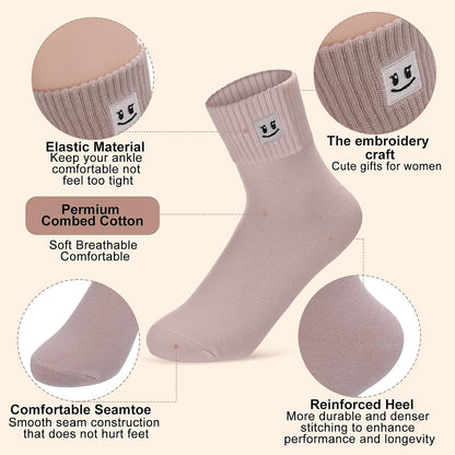 Eurzom 10 Pairs Socks Womens Crew Elastic Ankle Length Cotton Socks Aesthetic Cute Lightweight Low Cut Gifts for Women - Colors A