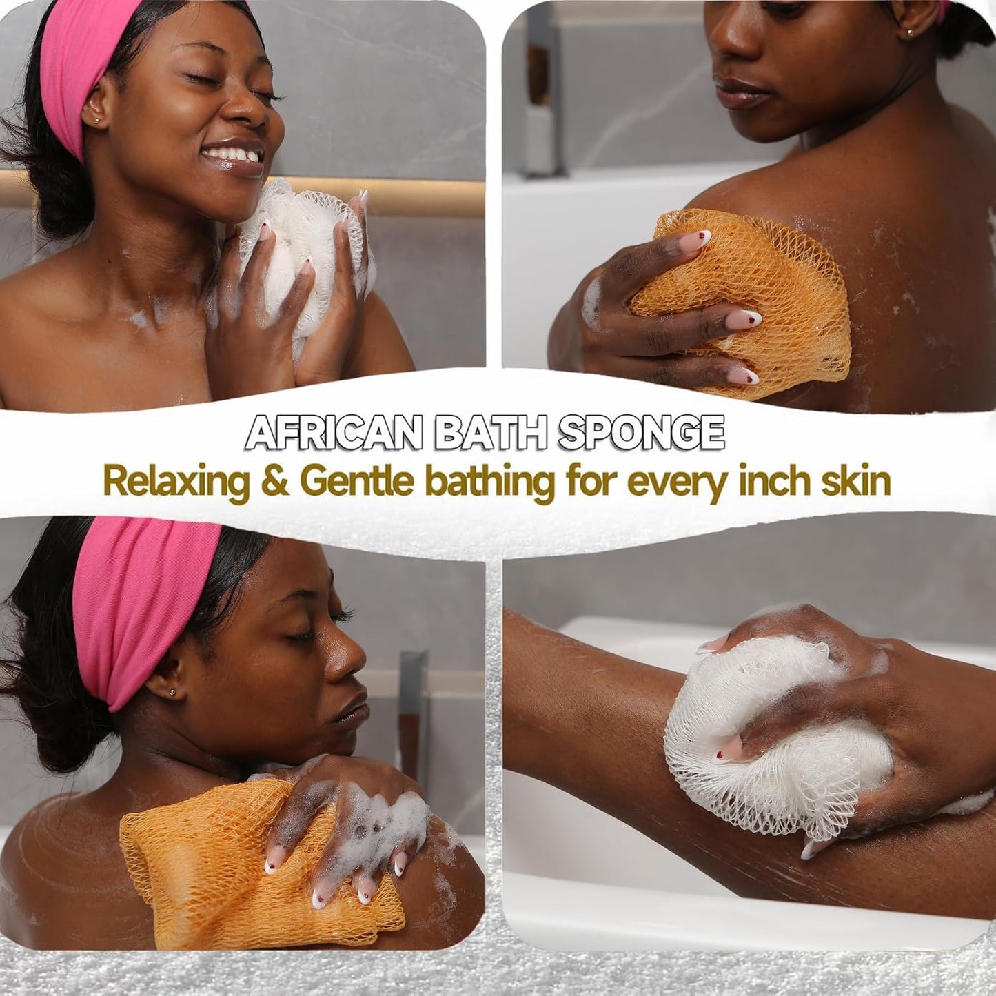 SubSahara Authentic African Net Sponge - 2 Pack Exfoliating Bath & Shower Loofah Sponge for Body & Face, Gentle Scrubber for All Skin Types, Travel, Durable Polyester (Olive Green & Light Green)