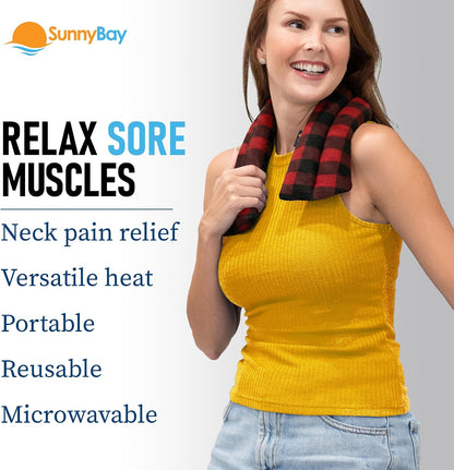 SunnyBay Microwavable Heating Pad for Neck and Shoulder, Heated Neck Wrap, Microwave Heat Pad, Weighted Beanbag Moist Hot or Cold Compress, 2.2 lbs, 26x4 Inches, Navy Blue