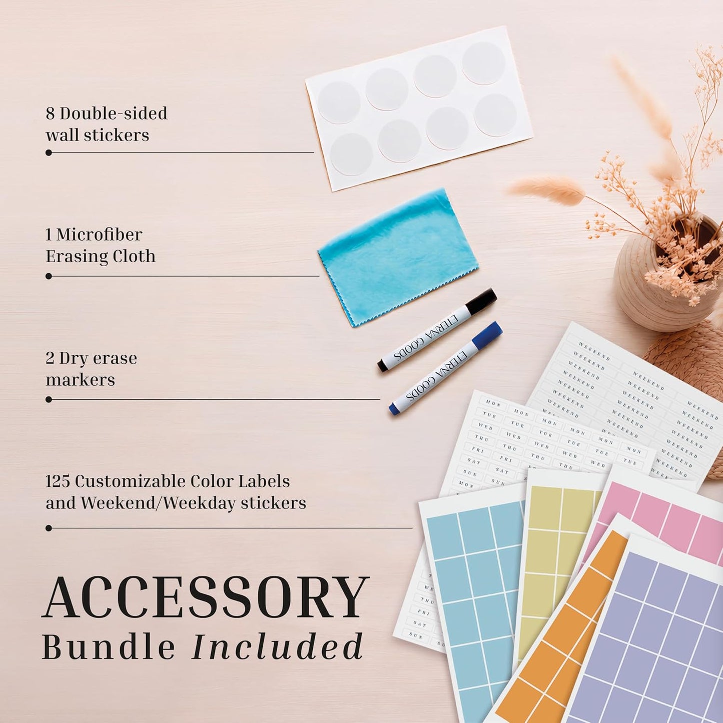 ETERNA GOODS Undated Giant Wall Calendar | 4ft x 3ft Full-Year Dry Erase Planner Start Anytime, Own The Year Jumbo Whiteboard Wall Calendar, Includes Markers, Stickers & Mounting Kit, for Home or Office