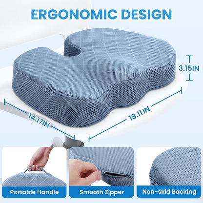 TushGuard Seat Cushion - Memory Foam Sitting Pillow for Office Chair, Car Seat, Airplane, Bleacher - Sciatica & Hip & Coccyx Pain Relief Desk Chair Cushion for Long Sitting Office Workers, Car Drivers
