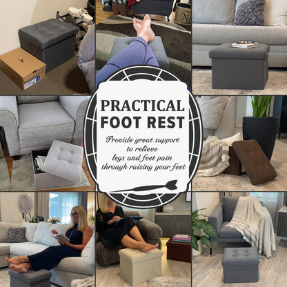 LINMAGCO Ottoman with Storage Small Foot Rest Stool Under Desk Stool Short Folding Footrest for Living Room Bedroom Home Office Dorm Dark Gray 16X12X12IN