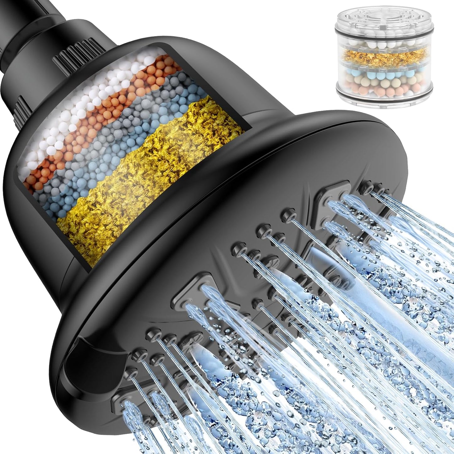 MakeFit Filtered Shower Head - High Pressure Shower Head with Filter for Hard Water Softener - 7 Settings Bathroom Rain Showerhead to Remove Chlorine and Heavy Metals (Chrome)