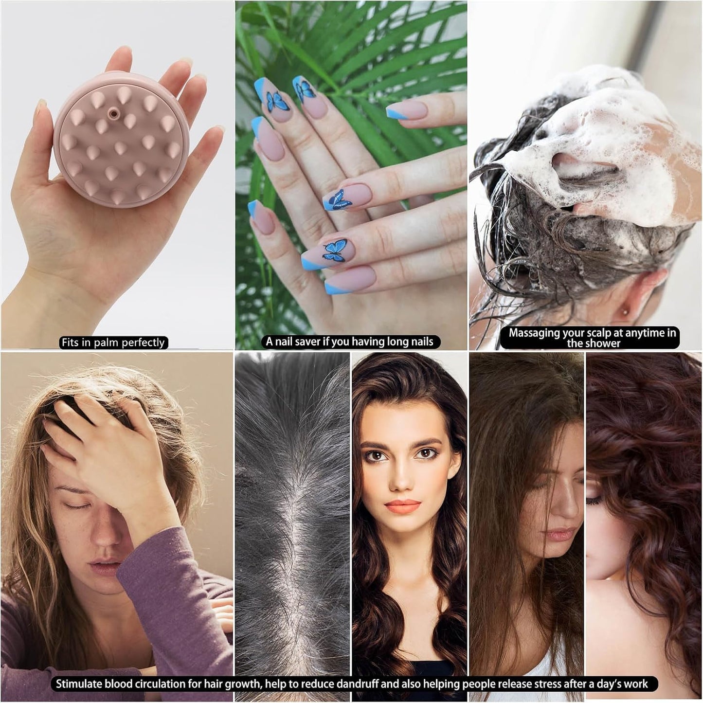 Hair Scalp Massager Shampoo Brush Hair Scrubber Washing Brush Silicone Scalp Exfoliator for Dandruff Removal- Beige