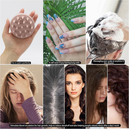 Hair Scalp Massager Shampoo Brush Hair Scrubber Washing Brush Silicone Scalp Exfoliator for Dandruff Removal- Beige