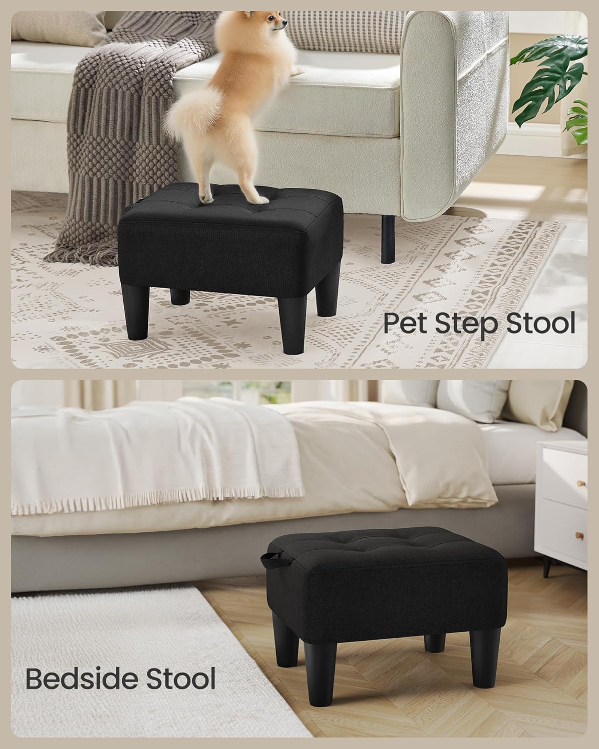 SONGMICS Foot Stool with Legs, Small Footstool Ottoman, Linen-Look Fabric Seat with Thick Cushion, for Living Room, Bedroom, Entryway, 330 lb Weight Capacity, Dark Gray ULOM502G01