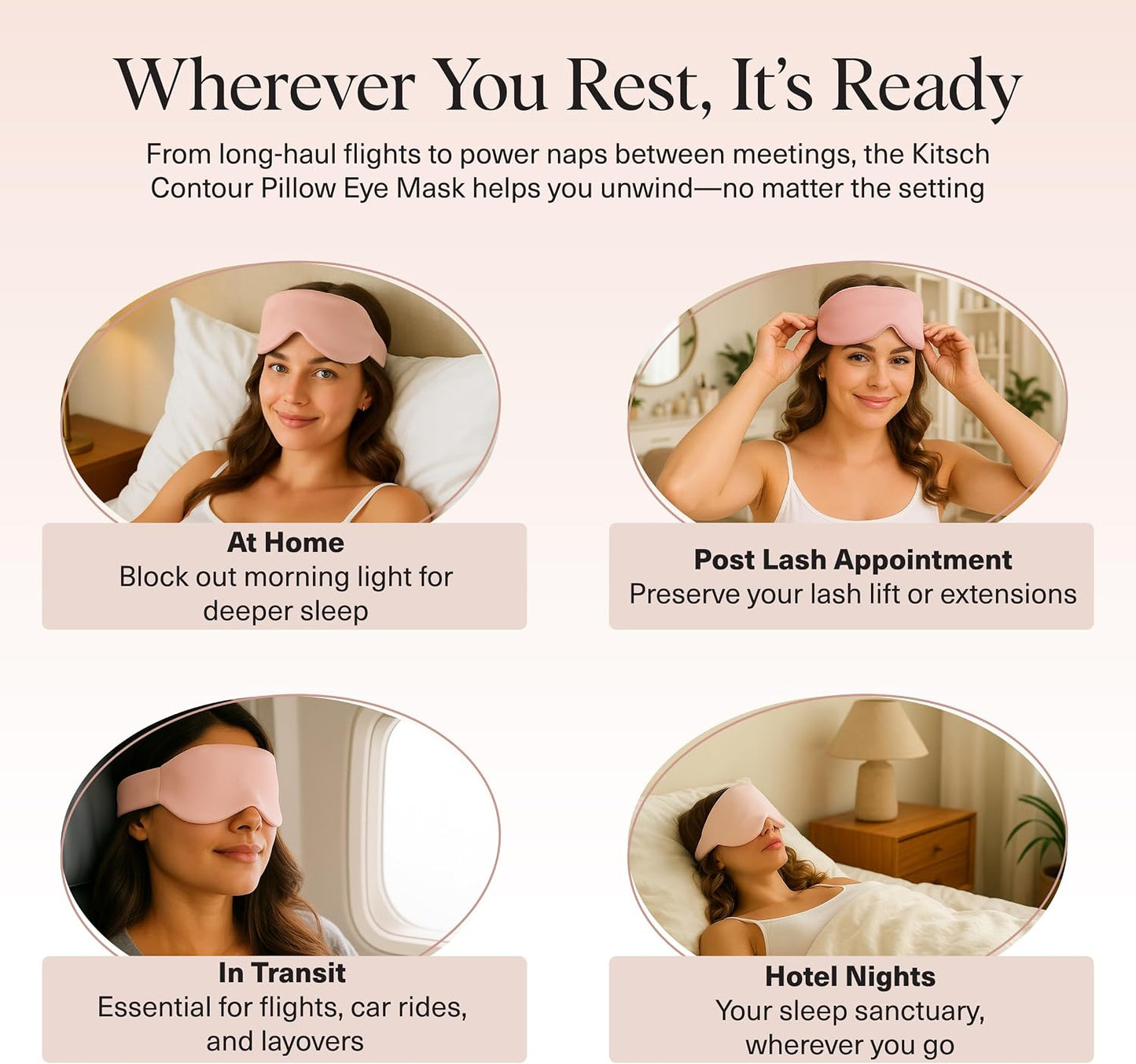 Kitsch Contour Pillow Eye Mask – Softer Than Silk Eye Masks for Sleep, Blindfold Sleep Masks for Women & Men, No Eye Pressure, Lightweight, Eye Care, Travel Essentials - Charcoal
