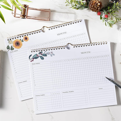 Habit Tracker Calendar - 12 Months Undated Daily Planner, 8"x10"