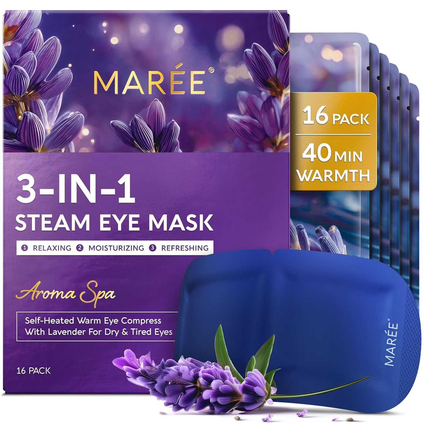 MAREE Heated Eye Masks for Dry Eyes – Steam Eye Mask Disposable – Self Heating Eye Mask for Puffy Eye – Facial Steamer Alternative for Relaxation – Warm Compress for Eyes – Spa Gift for Women