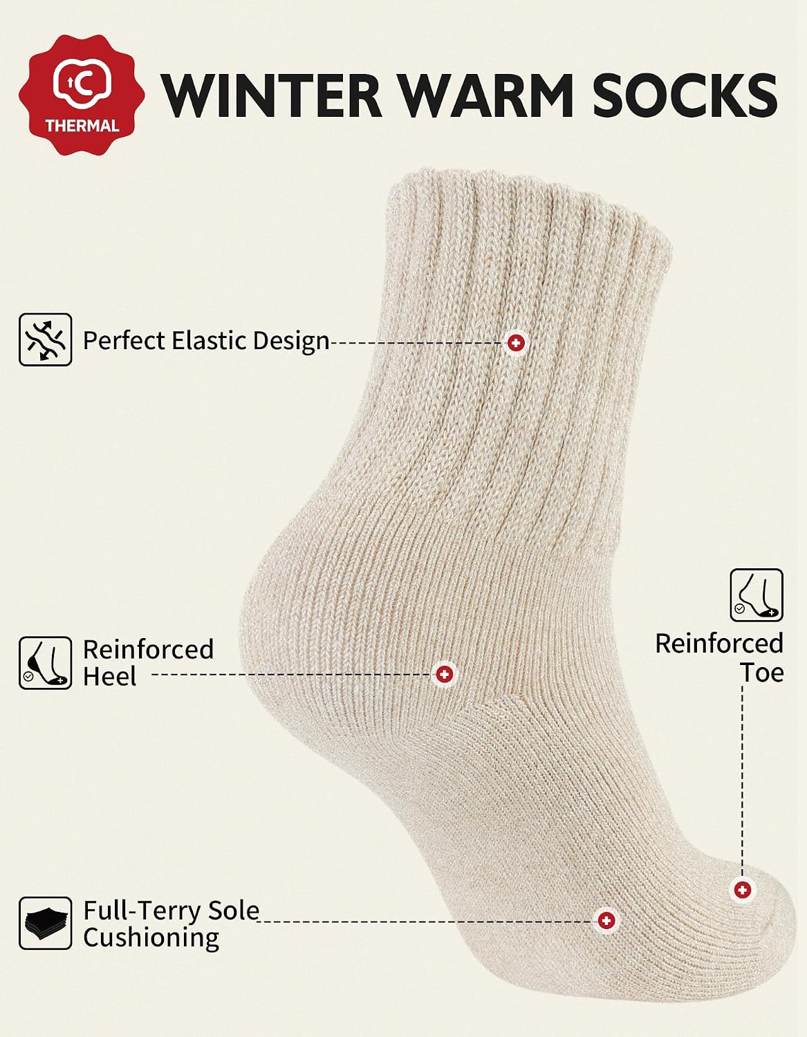 CLOSEMATE Womens Thick Full Cushioned Thermal Warm Boot Socks for Winter 3 Pairs