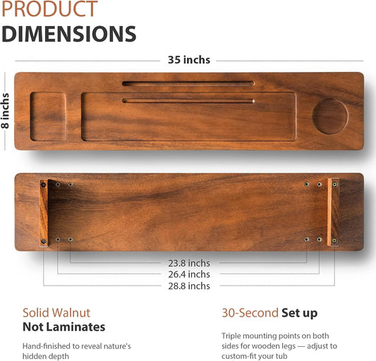 Wood Bathtub Tray Caddy - 35" Non-Slip Luxury Bath Board for Freestanding Tub - Premium Wood Bathtub Organizer with Wine Glass, Book & Phone Holder for Spa Relaxation, Gift Ideas