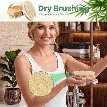 Gejoy 10 Pcs Dry Brushing Body Brush for Lymphatic Drainage Exfoliating Brush with Massage Nodule Dry Skin Body Scrubber Cellulite Shower Circulation Dead Exfoliator (4.92 x 2.56 Inches,Wood Color)
