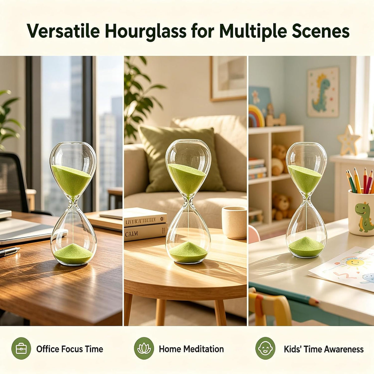Hourglass, HoveBeaty Black Sand Timer, 15 Minute Hand-Blown Glass