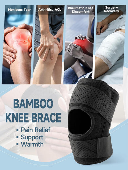 Braventure Knee Brace for Women and Men, Knee Support with Side Stabilizers | Adjustable wraparound Straps & Anti-Slip for Knee Pain Injuries Recovery, Meniscus Tear,ACL,MCL,Arthritis, Patella Stability