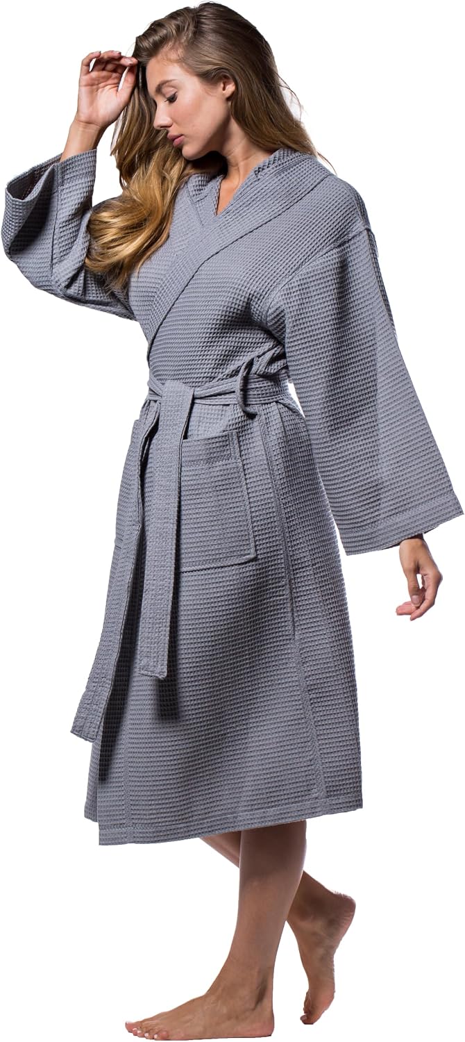 Turquaz Womens Lightweight Waffle Kimono Bathrobe for Men - Soft Quick-Dry Spa & Summer Towel Robe, Cotton Blend