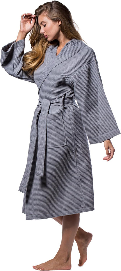 Turquaz Womens Lightweight Waffle Kimono Bathrobe for Men - Soft Quick-Dry Spa & Summer Towel Robe, Cotton Blend