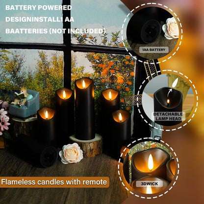 Nimiko Flameless Candles with Remote, Battery Operated Flickering Flameless Candles, LED Candles with Timer 2/4/6/8H, with Realistic LED Candles Set of 9 (D3 x H 3" 4" 5" 6" 7") (Ivory)
