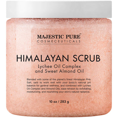Majestic Pure Himalayan Salt Body Scrub, Lychee Oil Exfoliant, 10 Oz