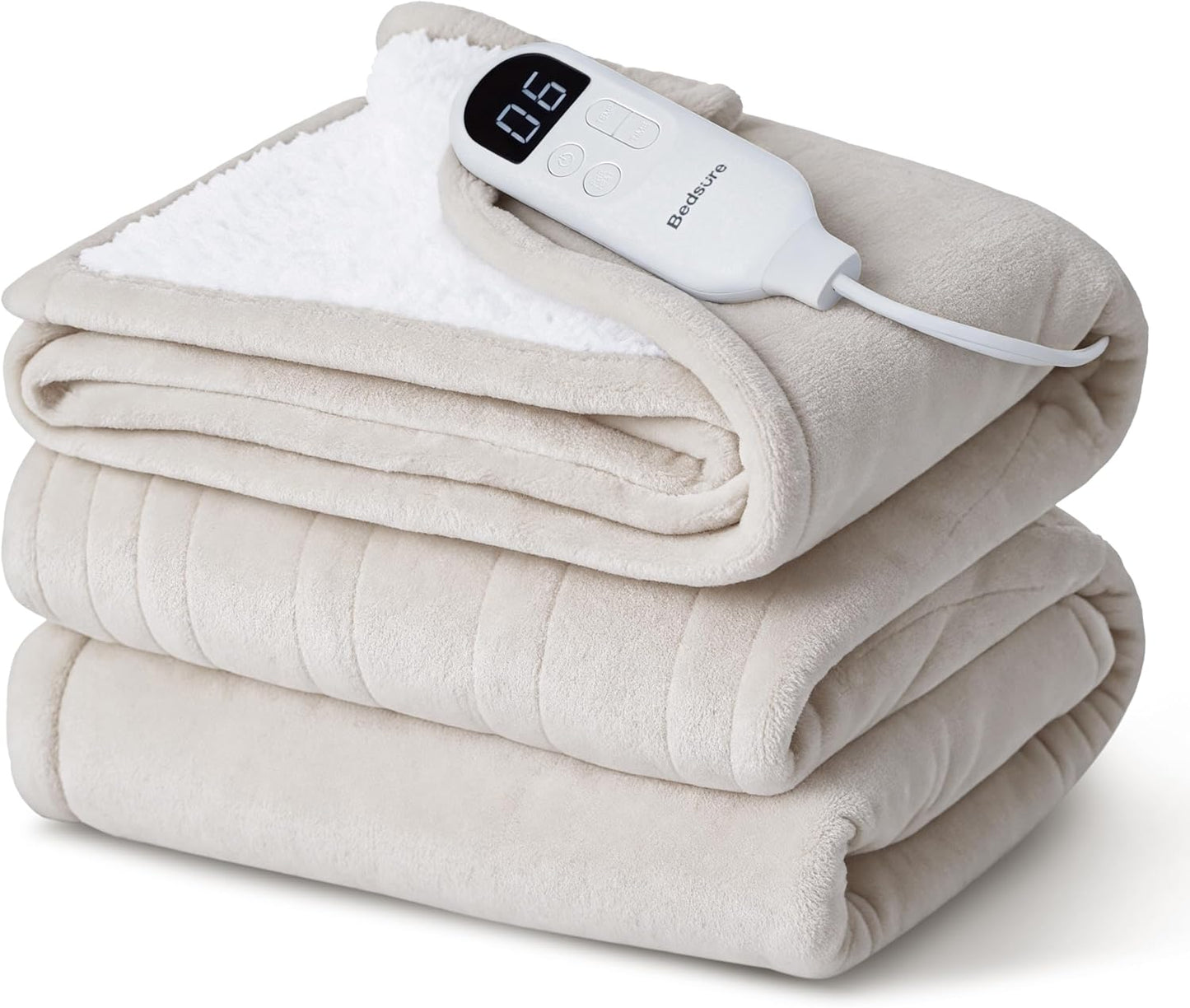 Bedsure Heated Blanket Throw Blanket with Preheat Function - Fast Heating Electric Blanket, Soft Flannel Throw with 6 Time Settings(Up to 10H), 6 Heating Settings, Gifts for Grandma (50"x60", Cream)
